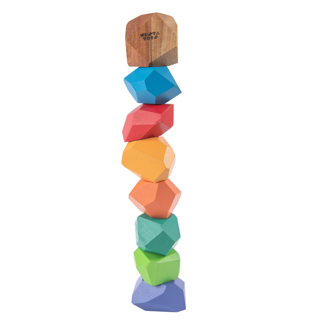 Wooden Stone Balancing Blocks | Rainbow Stacking Sensory Toy (8 Pcs) - nestatoys