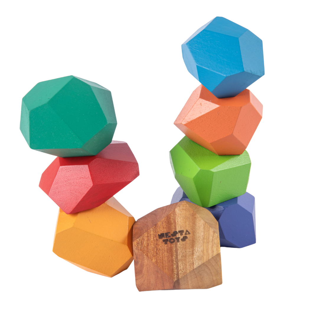 Wooden Stone Balancing Blocks | Rainbow Stacking Sensory Toy (8 Pcs) - nestatoys