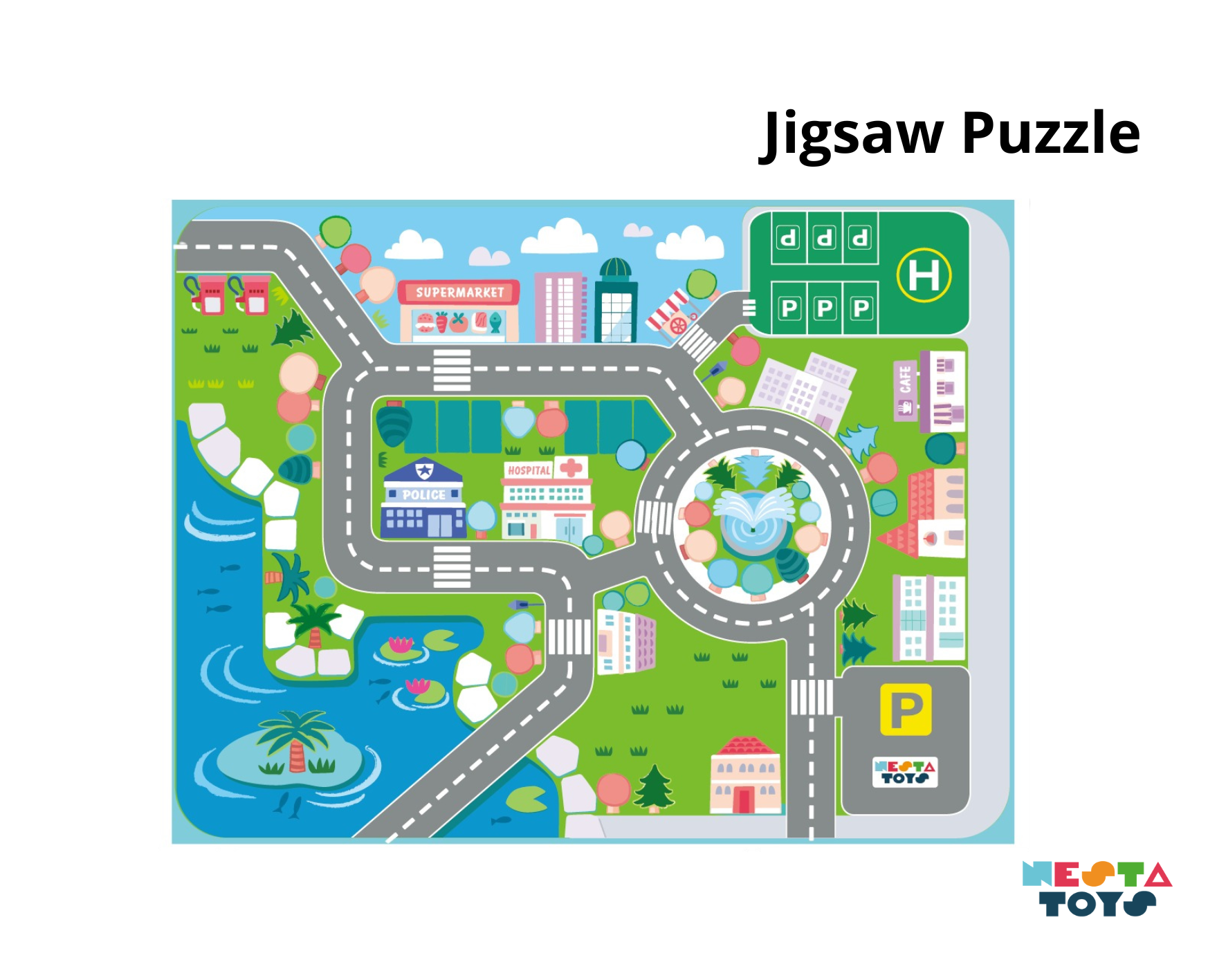 Wooden city building blocks toy jigsaw puzzle