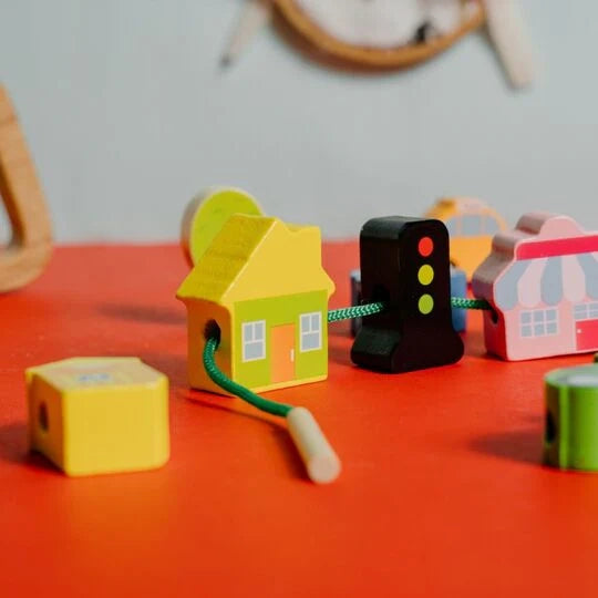 NESTA TOYS 16-Piece Wooden City Traffic Blocks – Stackable Montessori Toy for Kids 3+ Years