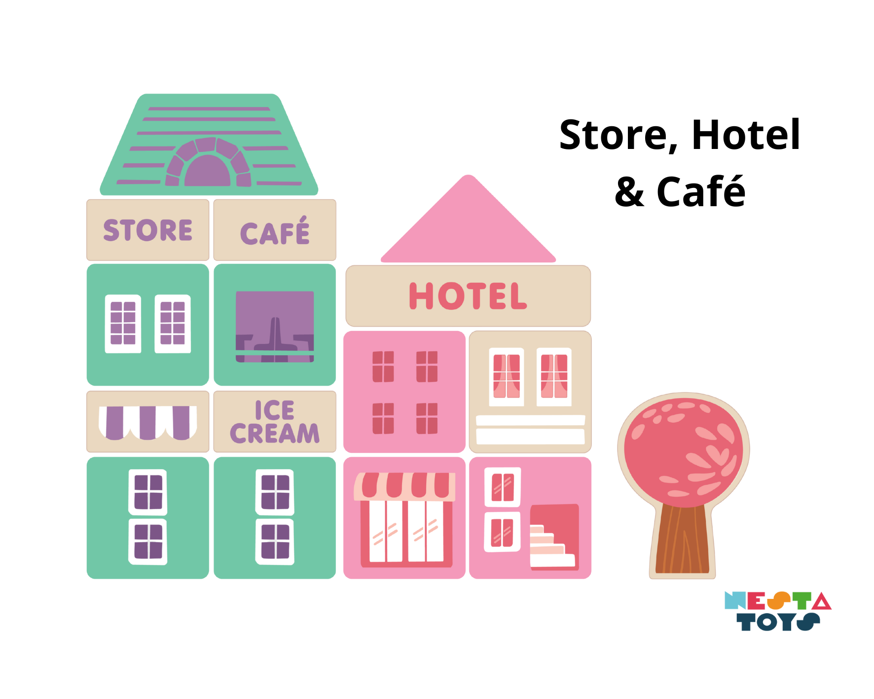 Wooden city building blocks toy set with 115 colorful eco-friendly pieces including buildings, vehicles, trees, and road signals for kids creative play