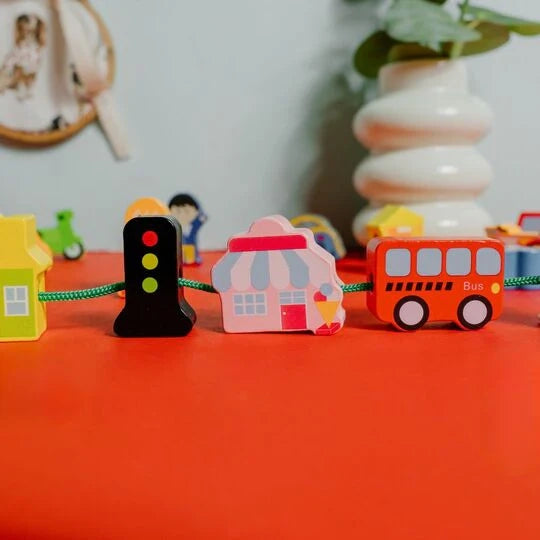 NESTA TOYS 16-Piece Wooden City Traffic Blocks – Stackable Montessori Toy for Kids 3+ Years